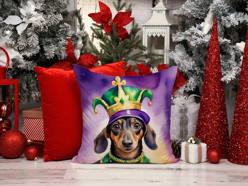 Dachshund King of Mardi Gras Decorative Throw Pillow 14x14 Indoor Outdoor Accent Cushion, Fabric Cover with Insert for Sofa, Bed, Porch & Living Room