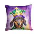 Dachshund King of Mardi Gras Decorative Throw Pillow 18x18 Indoor Outdoor Accent Cushion, Fabric Cover with Insert for Sofa, Bed, Porch & Living Room
