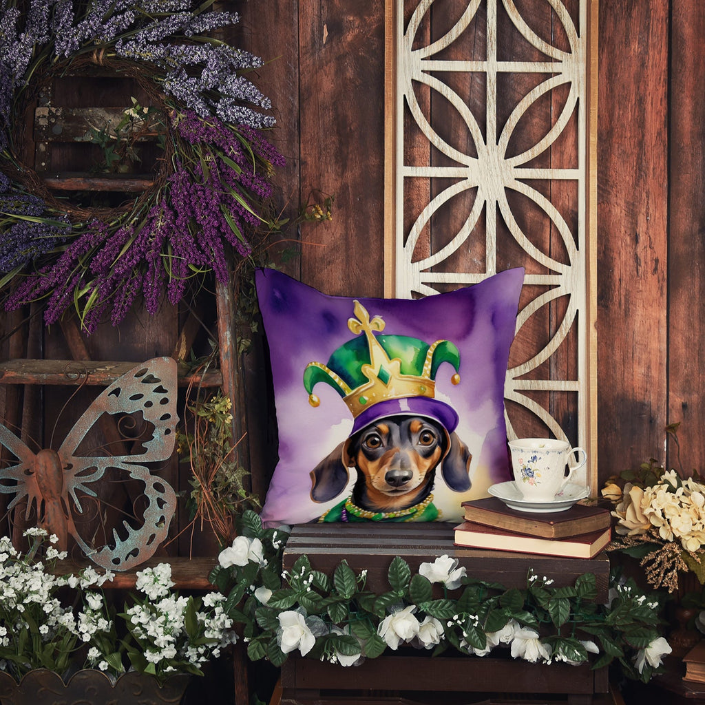Dachshund King of Mardi Gras Decorative Throw Pillow 18x18 Indoor Outdoor Accent Cushion, Fabric Cover with Insert for Sofa, Bed, Porch & Living Room