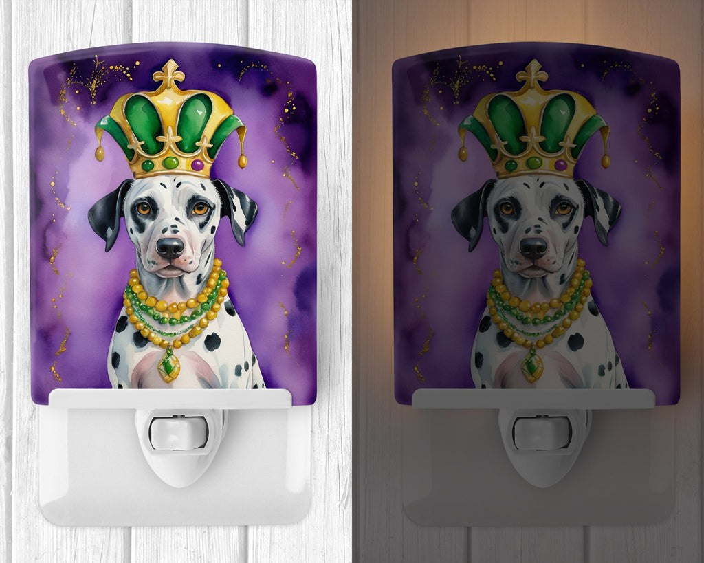 Dalmatian King of Mardi Gras Ceramic Night Light Compact, UL-Certified, Ideal for Bedroom, Bathroom, Nursery, Hallway, Kitchen, 6x4x3, Multicolor