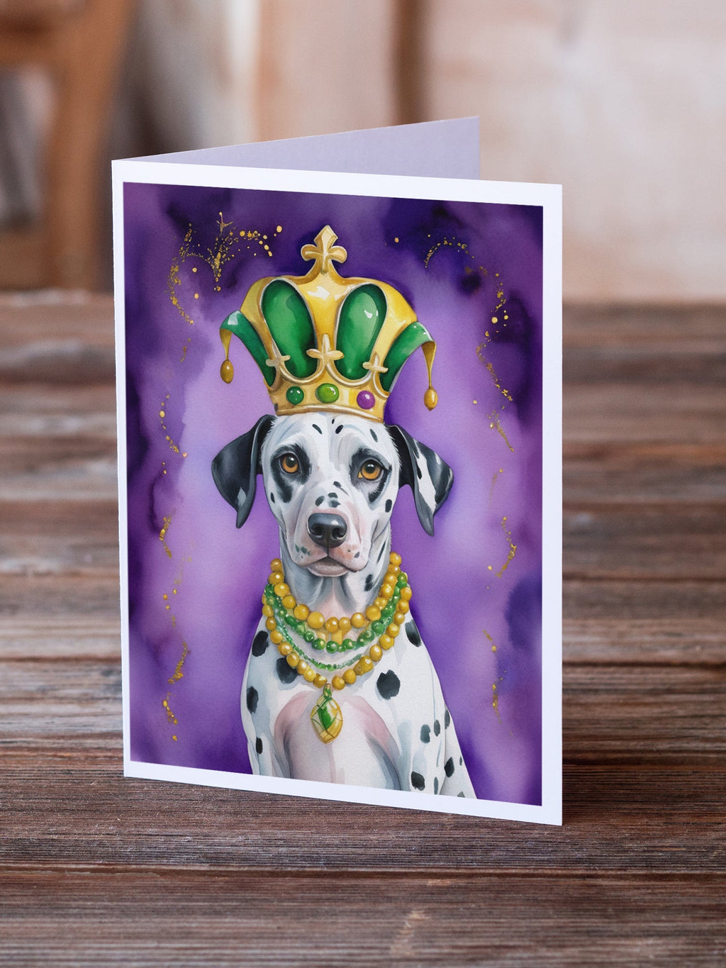 Dalmatian King of Mardi Gras Greeting Cards Pack of 8 Blank Cards with Envelopes Whimsical A7 Size 5x7