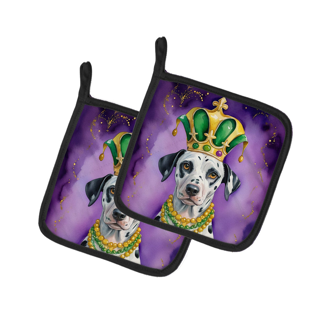 Dalmatian King of Mardi Gras Pot Holder Set of 2 Heat Resistant Quilted Hot Pads 7.5 x 7.5 Inch, Insulated Kitchen Trivets for Cooking & Baking