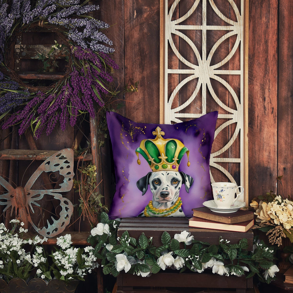 Dalmatian King of Mardi Gras Decorative Throw Pillow 14x14 Indoor Outdoor Accent Cushion, Fabric Cover with Insert for Sofa, Bed, Porch & Living Room