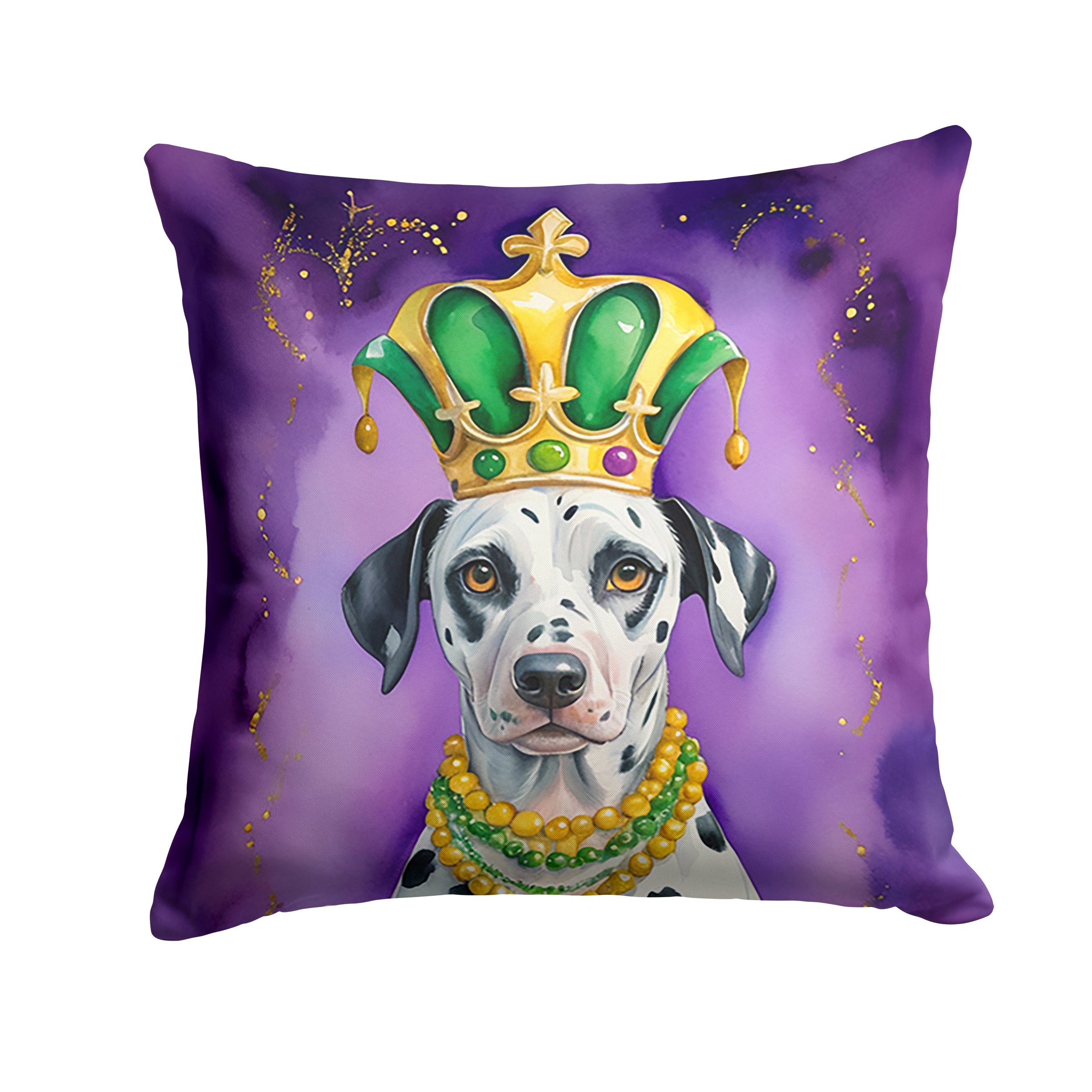 Dalmatian King of Mardi Gras Decorative Throw Pillow 18x18 Indoor Outdoor Accent Cushion, Fabric Cover with Insert for Sofa, Bed, Porch & Living Room