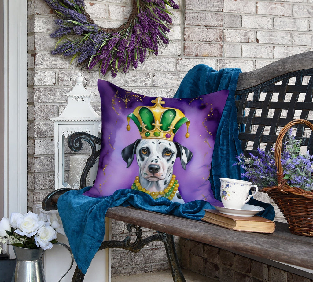 Dalmatian King of Mardi Gras Decorative Throw Pillow 18x18 Indoor Outdoor Accent Cushion, Fabric Cover with Insert for Sofa, Bed, Porch & Living Room