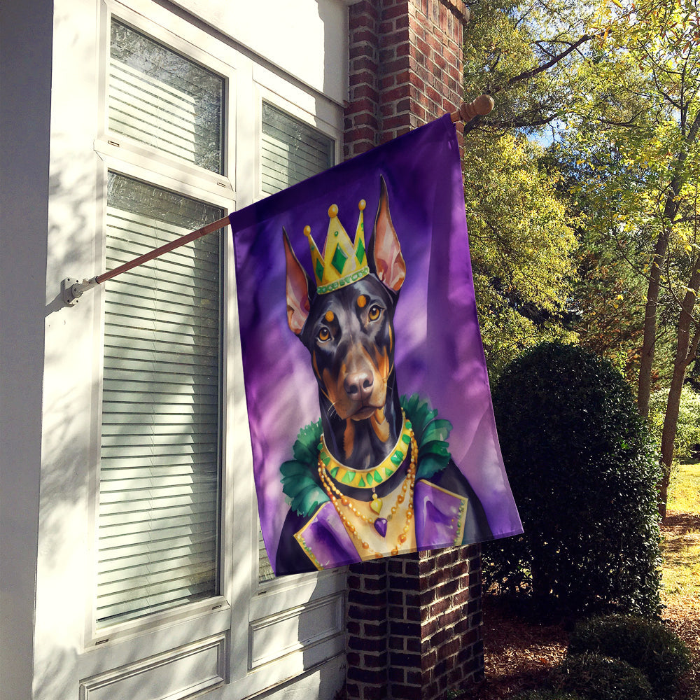 Doberman Pinscher King of Mardi Gras House Flag 28x40 Porch Sleeve Pole Decorative Outside Yard Banner Artwork Wall Hanging, Polyester