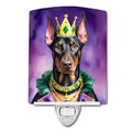 Doberman Pinscher King of Mardi Gras Ceramic Night Light Compact, UL-Certified, Ideal for Bedroom, Bathroom, Nursery, Hallway, Kitchen, 6x4x3, Multicolor