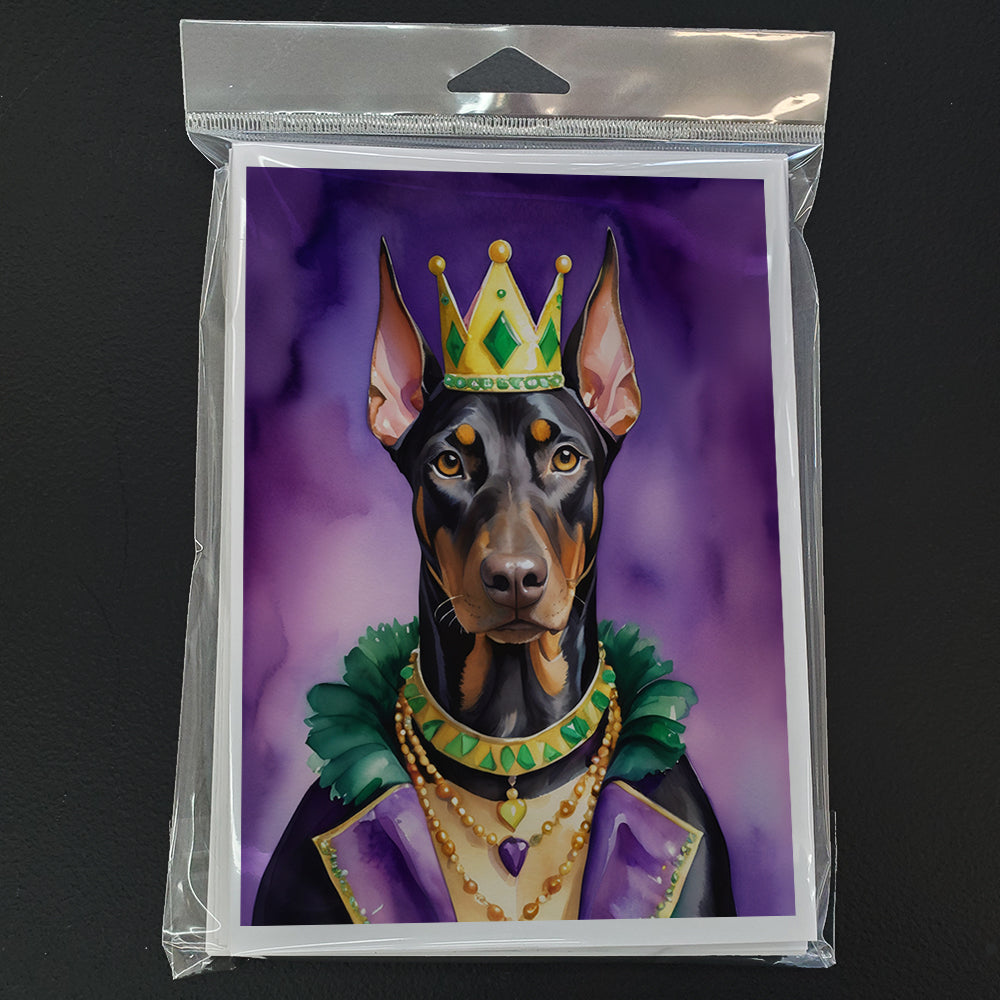 Doberman Pinscher King of Mardi Gras Greeting Cards Pack of 8 Blank Cards with Envelopes Whimsical A7 Size 5x7