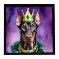 Doberman Pinscher King of Mardi Gras Framed Metal Print Bathroom, Kitchen, Office, Home Decor Wall Art Ready to Hang, Square, 8X8