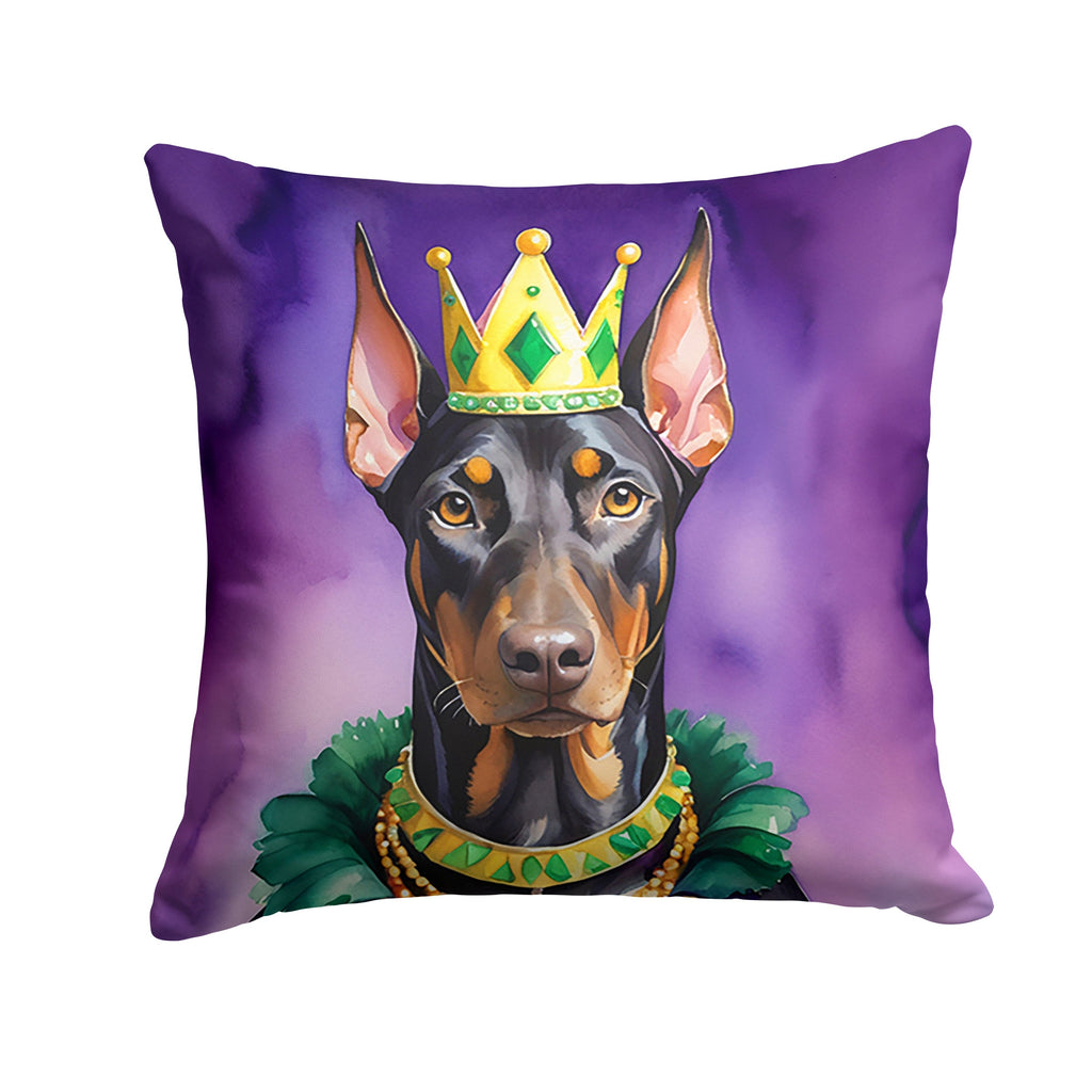 Doberman Pinscher King of Mardi Gras Decorative Throw Pillow 14x14 Indoor Outdoor Accent Cushion, Fabric Cover with Insert for Sofa, Bed, Porch & Living Room