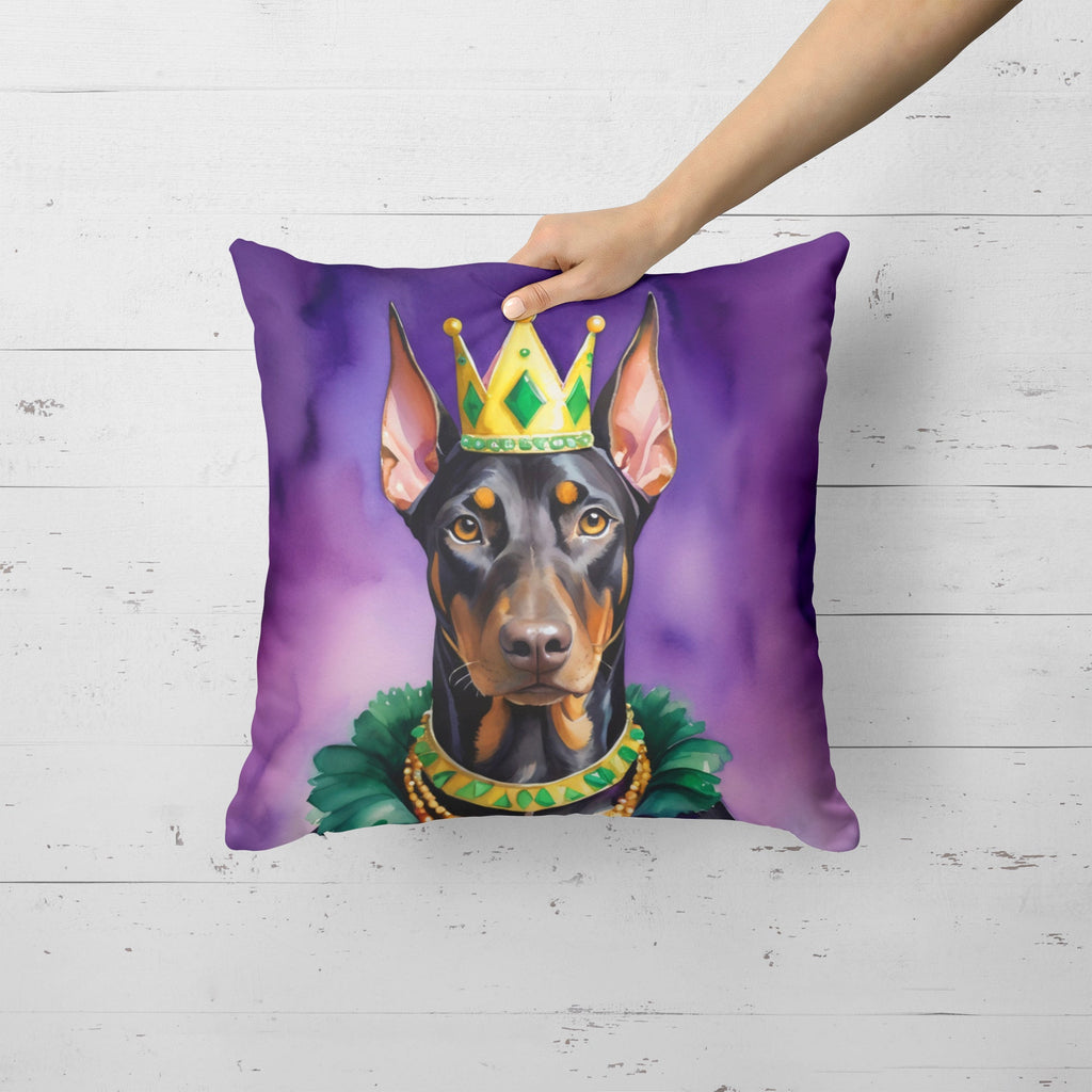 Doberman Pinscher King of Mardi Gras Decorative Throw Pillow 18x18 Indoor Outdoor Accent Cushion, Fabric Cover with Insert for Sofa, Bed, Porch & Living Room