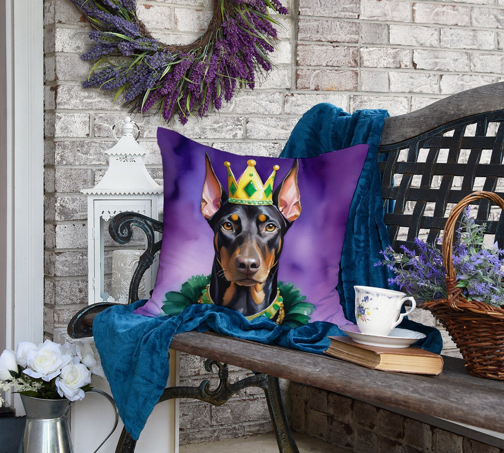 Doberman Pinscher King of Mardi Gras Decorative Throw Pillow 18x18 Indoor Outdoor Accent Cushion, Fabric Cover with Insert for Sofa, Bed, Porch & Living Room