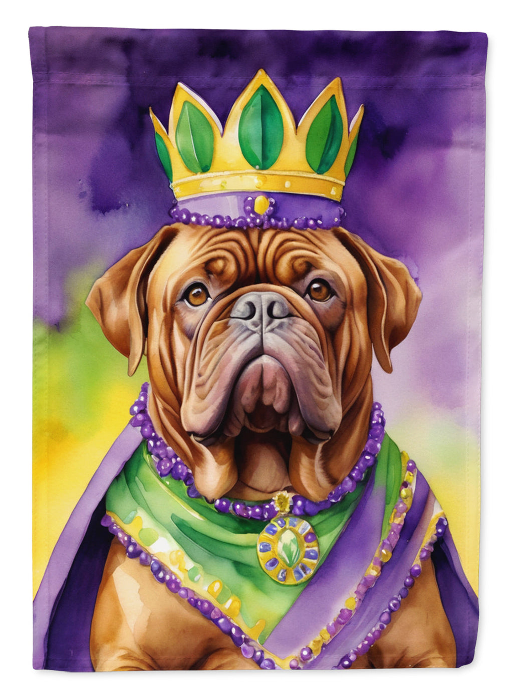 Dogue de Bordeaux King of Mardi Gras House Flag 28x40 Porch Sleeve Pole Decorative Outside Yard Banner Artwork Wall Hanging, Polyester