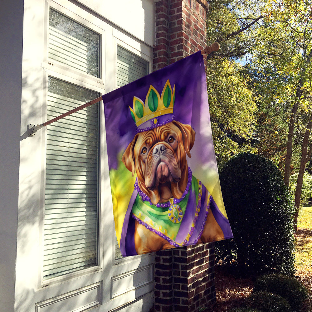 Dogue de Bordeaux King of Mardi Gras House Flag 28x40 Porch Sleeve Pole Decorative Outside Yard Banner Artwork Wall Hanging, Polyester