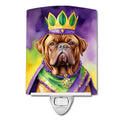 Dogue de Bordeaux King of Mardi Gras Ceramic Night Light Compact, UL-Certified, Ideal for Bedroom, Bathroom, Nursery, Hallway, Kitchen, 6x4x3, Multicolor