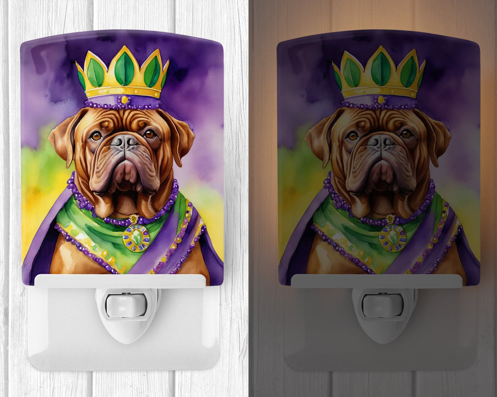Dogue de Bordeaux King of Mardi Gras Ceramic Night Light Compact, UL-Certified, Ideal for Bedroom, Bathroom, Nursery, Hallway, Kitchen, 6x4x3, Multicolor