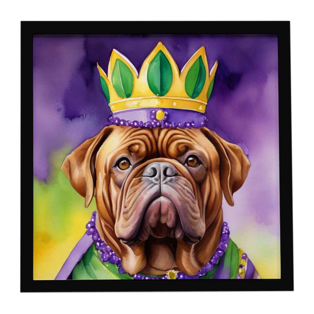 Dogue de Bordeaux King of Mardi Gras Framed Metal Print Bathroom, Kitchen, Office, Home Decor Wall Art Ready to Hang, Square, 8X8