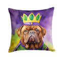 Dogue de Bordeaux King of Mardi Gras Decorative Throw Pillow 14x14 Indoor Outdoor Accent Cushion, Fabric Cover with Insert for Sofa, Bed, Porch & Living Room