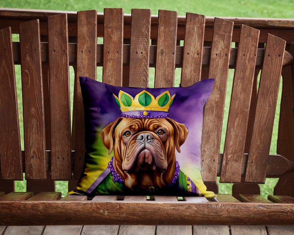 Dogue de Bordeaux King of Mardi Gras Decorative Throw Pillow 14x14 Indoor Outdoor Accent Cushion, Fabric Cover with Insert for Sofa, Bed, Porch & Living Room
