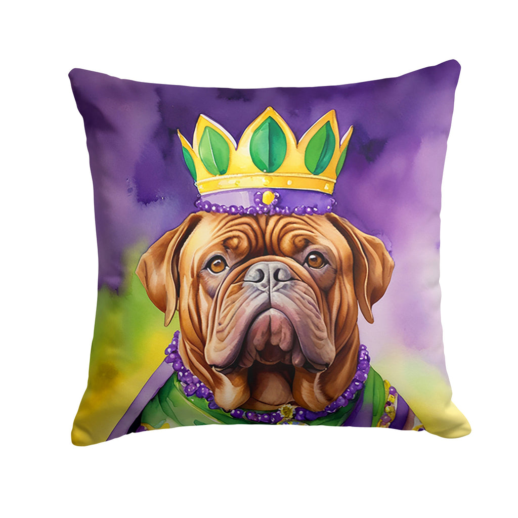 Dogue de Bordeaux King of Mardi Gras Decorative Throw Pillow 18x18 Indoor Outdoor Accent Cushion, Fabric Cover with Insert for Sofa, Bed, Porch & Living Room
