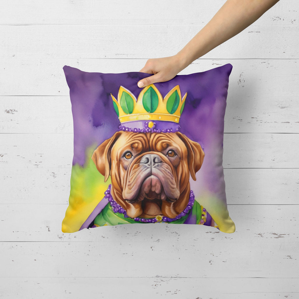 Dogue de Bordeaux King of Mardi Gras Decorative Throw Pillow 18x18 Indoor Outdoor Accent Cushion, Fabric Cover with Insert for Sofa, Bed, Porch & Living Room