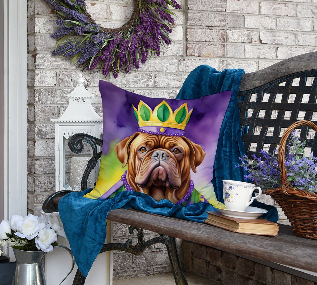 Dogue de Bordeaux King of Mardi Gras Decorative Throw Pillow 18x18 Indoor Outdoor Accent Cushion, Fabric Cover with Insert for Sofa, Bed, Porch & Living Room