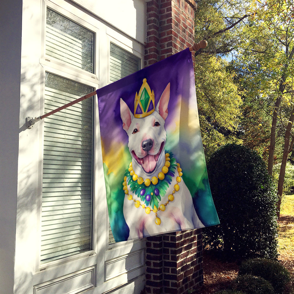 English Bull Terrier King of Mardi Gras House Flag 28x40 Porch Sleeve Pole Decorative Outside Yard Banner Artwork Wall Hanging, Polyester