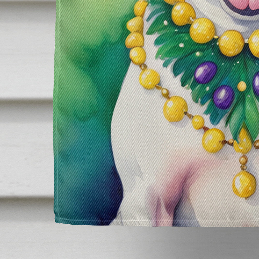 English Bull Terrier King of Mardi Gras House Flag 28x40 Porch Sleeve Pole Decorative Outside Yard Banner Artwork Wall Hanging, Polyester