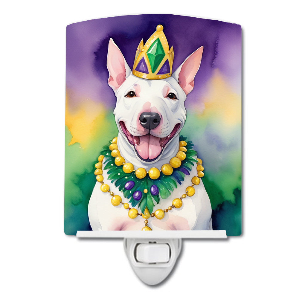 English Bull Terrier King of Mardi Gras Ceramic Night Light Compact, UL-Certified, Ideal for Bedroom, Bathroom, Nursery, Hallway, Kitchen, 6x4x3, Multicolor