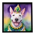 English Bull Terrier King of Mardi Gras Framed Metal Print Bathroom, Kitchen, Office, Home Decor Wall Art Ready to Hang, Square, 8X8