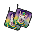 English Bull Terrier King of Mardi Gras Pot Holder Set of 2 Heat Resistant Quilted Hot Pads 7.5 x 7.5 Inch, Insulated Kitchen Trivets for Cooking & Baking