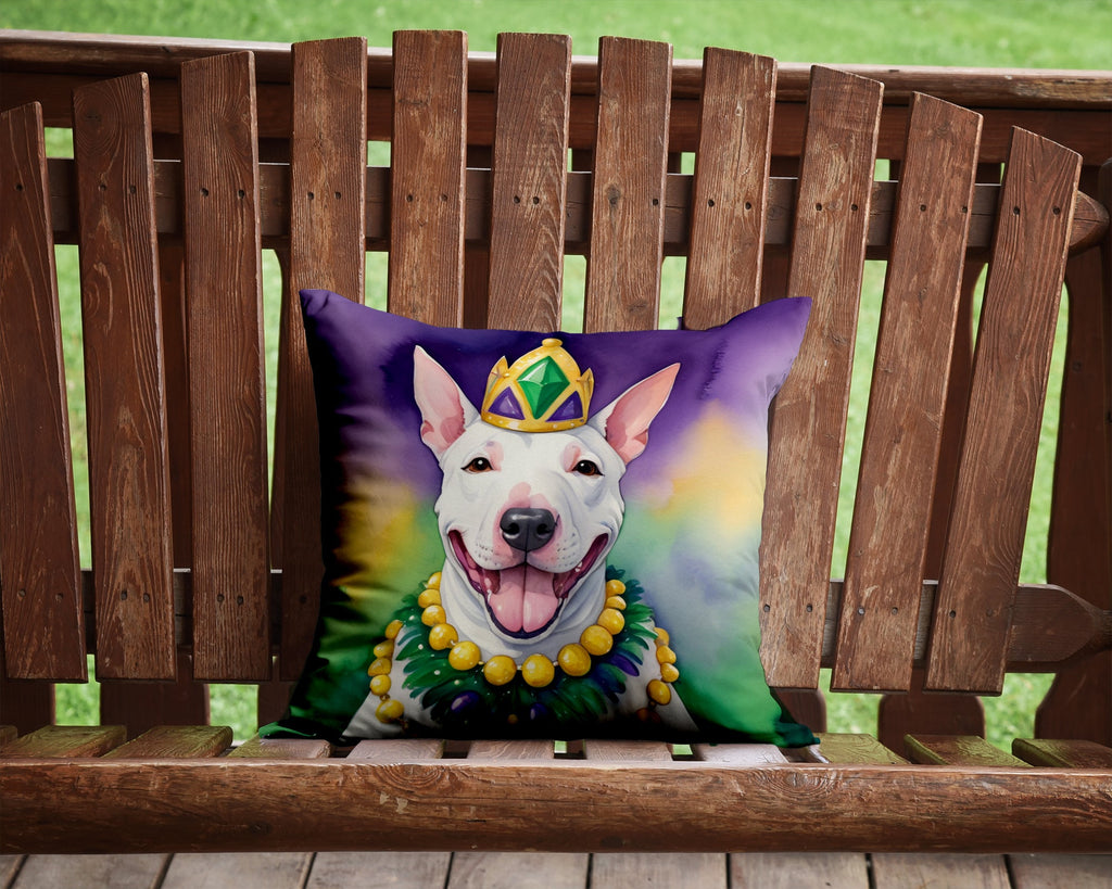 English Bull Terrier King of Mardi Gras Decorative Throw Pillow 14x14 Indoor Outdoor Accent Cushion, Fabric Cover with Insert for Sofa, Bed, Porch & Living Room