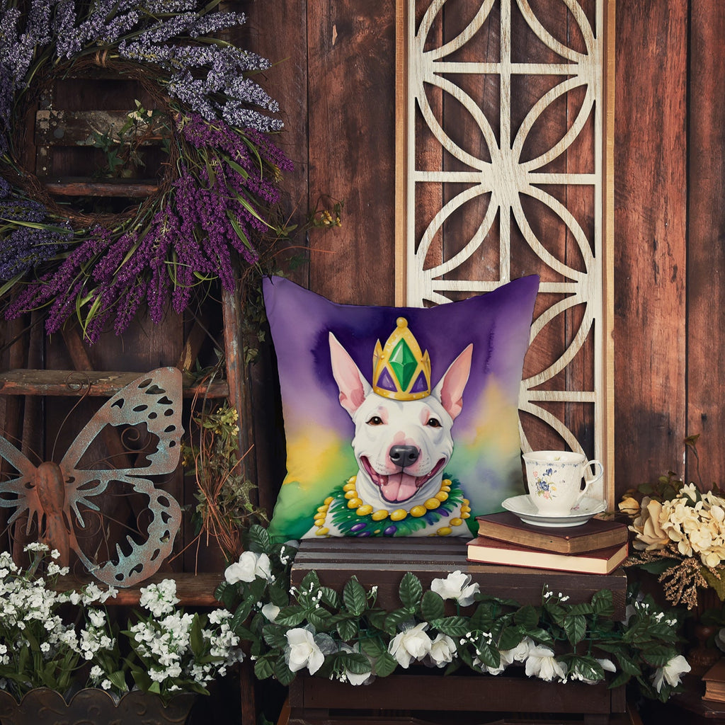 English Bull Terrier King of Mardi Gras Decorative Throw Pillow 14x14 Indoor Outdoor Accent Cushion, Fabric Cover with Insert for Sofa, Bed, Porch & Living Room