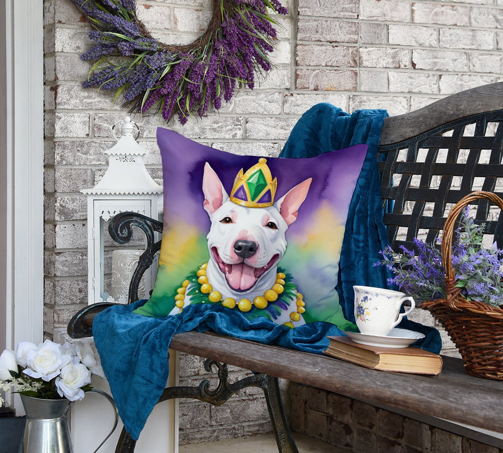 English Bull Terrier King of Mardi Gras Decorative Throw Pillow 18x18 Indoor Outdoor Accent Cushion, Fabric Cover with Insert for Sofa, Bed, Porch & Living Room