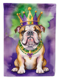 English Bulldog King of Mardi Gras House Flag 28x40 Porch Sleeve Pole Decorative Outside Yard Banner Artwork Wall Hanging, Polyester