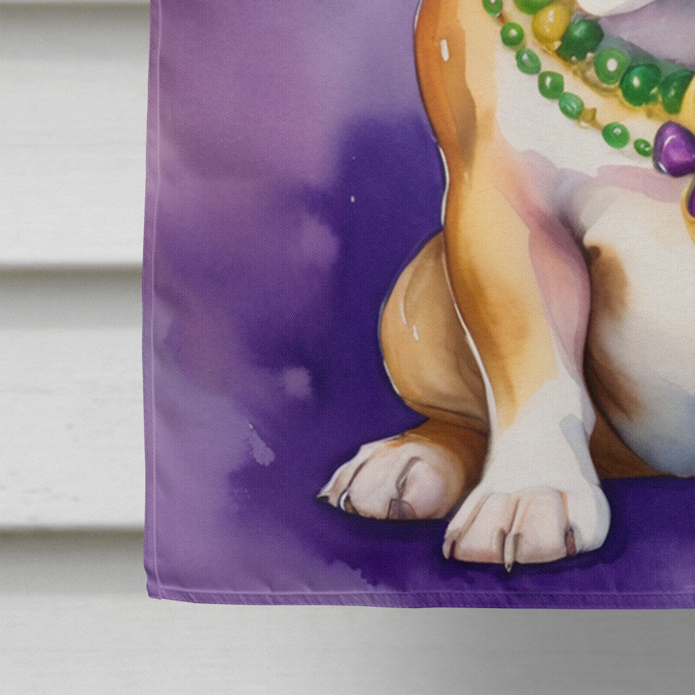 English Bulldog King of Mardi Gras House Flag 28x40 Porch Sleeve Pole Decorative Outside Yard Banner Artwork Wall Hanging, Polyester