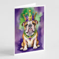 English Bulldog King of Mardi Gras Greeting Cards Pack of 8 Blank Cards with Envelopes Whimsical A7 Size 5x7