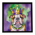 English Bulldog King of Mardi Gras Framed Metal Print Bathroom, Kitchen, Office, Home Decor Wall Art Ready to Hang, Square, 8X8