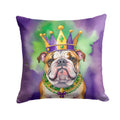 English Bulldog King of Mardi Gras Decorative Throw Pillow 14x14 Indoor Outdoor Accent Cushion, Fabric Cover with Insert for Sofa, Bed, Porch & Living Room
