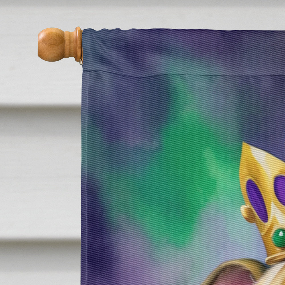 English Bulldog King of Mardi Gras House Flag 28x40 Porch Sleeve Pole Decorative Outside Yard Banner Artwork Wall Hanging, Polyester