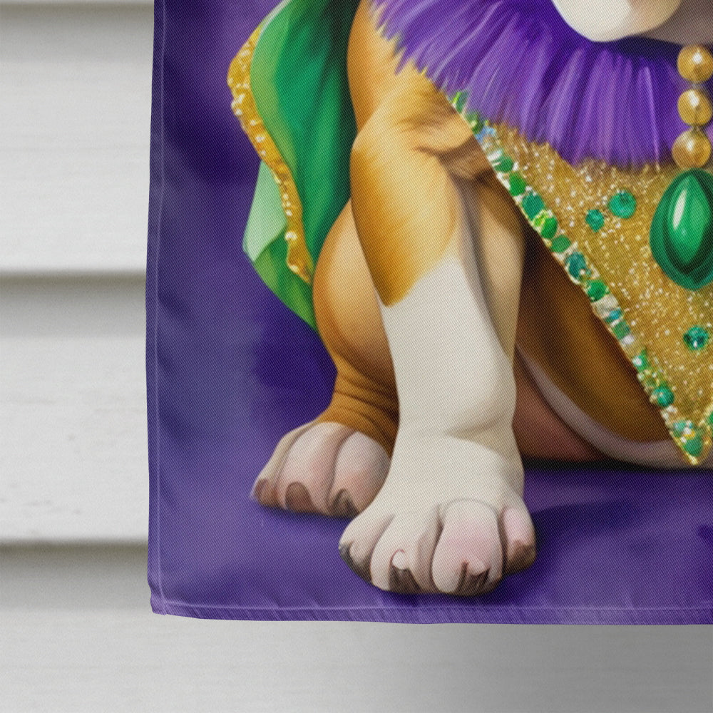 English Bulldog King of Mardi Gras House Flag 28x40 Porch Sleeve Pole Decorative Outside Yard Banner Artwork Wall Hanging, Polyester