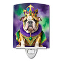English Bulldog King of Mardi Gras Ceramic Night Light Compact, UL-Certified, Ideal for Bedroom, Bathroom, Nursery, Hallway, Kitchen, 6x4x3, Multicolor