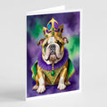 English Bulldog King of Mardi Gras Greeting Cards Pack of 8 Blank Cards with Envelopes Whimsical A7 Size 5x7