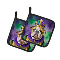 English Bulldog King of Mardi Gras Pot Holder Set of 2 Heat Resistant Quilted Hot Pads 7.5 x 7.5 Inch, Insulated Kitchen Trivets for Cooking & Baking