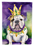 English Bulldog King of Mardi Gras House Flag 28x40 Porch Sleeve Pole Decorative Outside Yard Banner Artwork Wall Hanging, Polyester