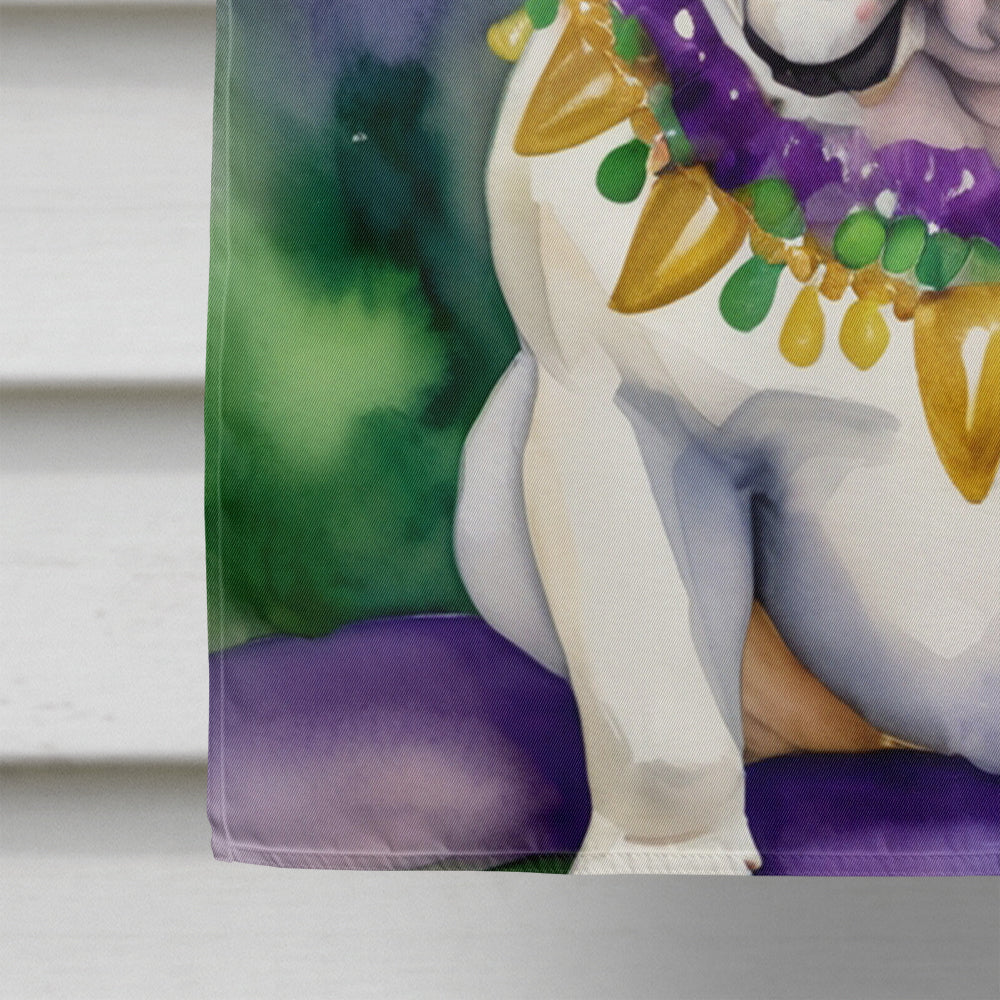 English Bulldog King of Mardi Gras House Flag 28x40 Porch Sleeve Pole Decorative Outside Yard Banner Artwork Wall Hanging, Polyester