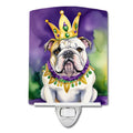 English Bulldog King of Mardi Gras Ceramic Night Light Compact, UL-Certified, Ideal for Bedroom, Bathroom, Nursery, Hallway, Kitchen, 6x4x3, Multicolor