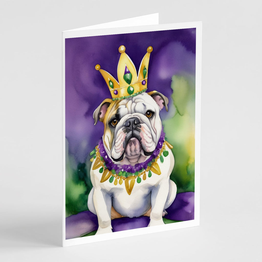 English Bulldog King of Mardi Gras Greeting Cards Pack of 8 Blank Cards with Envelopes Whimsical A7 Size 5x7
