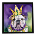 English Bulldog King of Mardi Gras Framed Metal Print Bathroom, Kitchen, Office, Home Decor Wall Art Ready to Hang, Square, 8X8