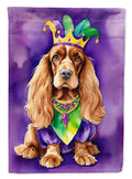 English Cocker Spaniel King of Mardi Gras House Flag 28x40 Porch Sleeve Pole Decorative Outside Yard Banner Artwork Wall Hanging, Polyester